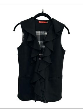 Alice + Olivia Black Ruffle-Front Sleeveless Vest